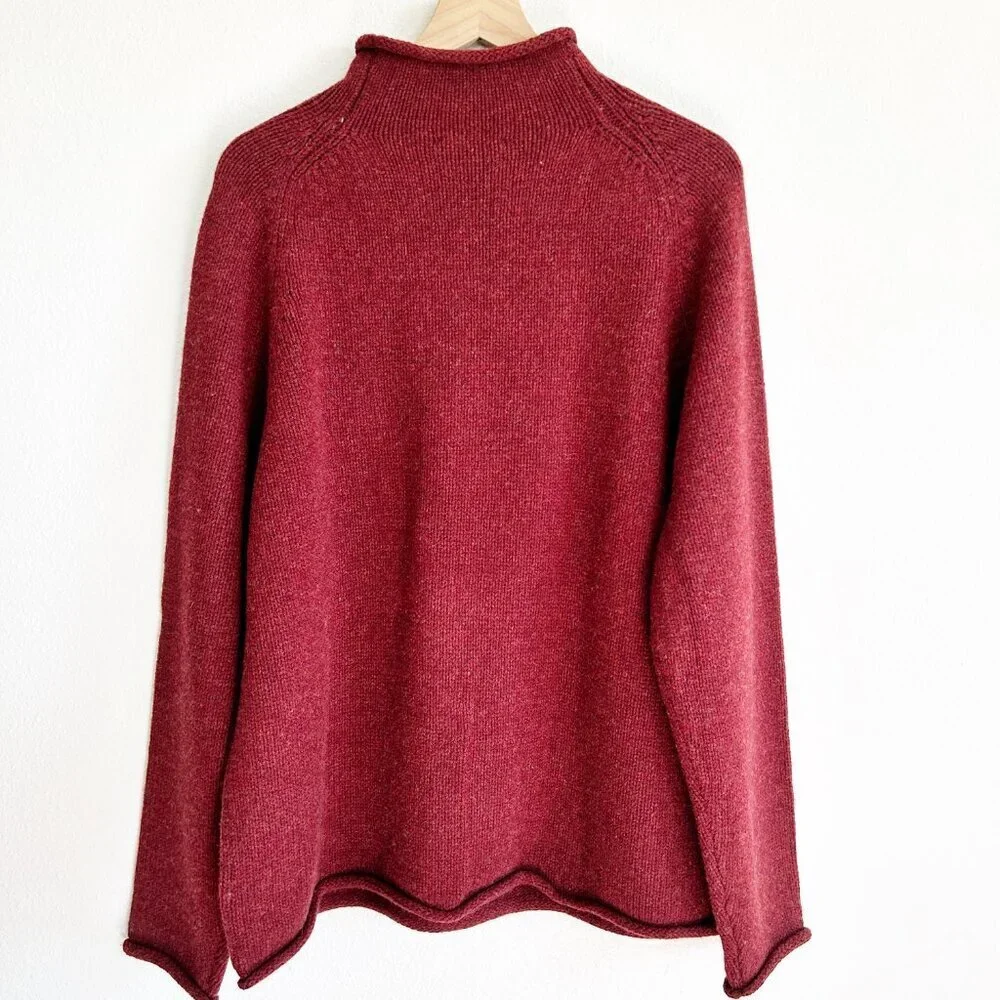 NWT J Crew Oarsman Sweater L Maroon 100% Lambswool Thick High Neck 61264